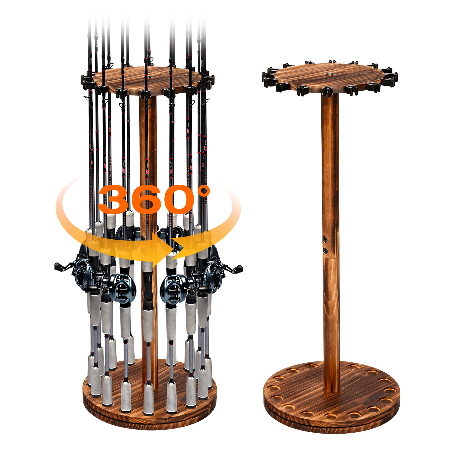 Home Bar Stand - Okrągły, karbonizowany drewniany uchwyt na wędki,