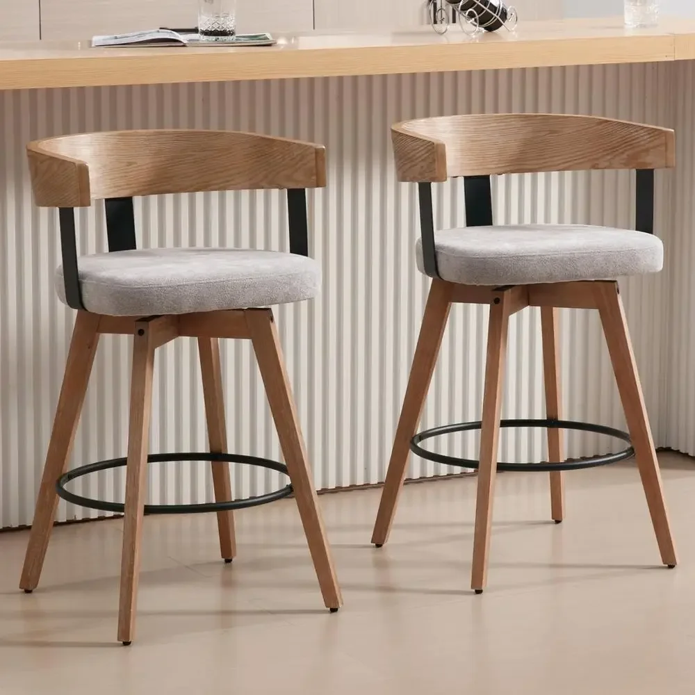 Home Bar Stools - Zestaw 2 sztuk, 26 szarych, lnianych